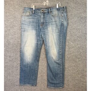 Lucky Brand 363 Vintage Straight Jeans Mens 38x30 Medium Wash Fade Casual Flaw